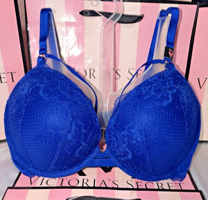 Victorias Secret Bra Very Sexy Push Up 34DD Blue Strappy